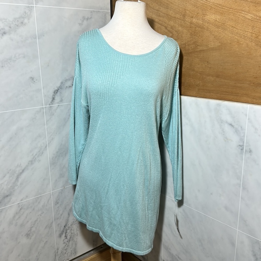 NWT INC International Concepts Asymmetric Mixed-Knit Sweater Green Mist size pxl